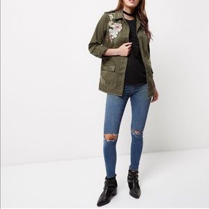 River island army green embroidered jacket